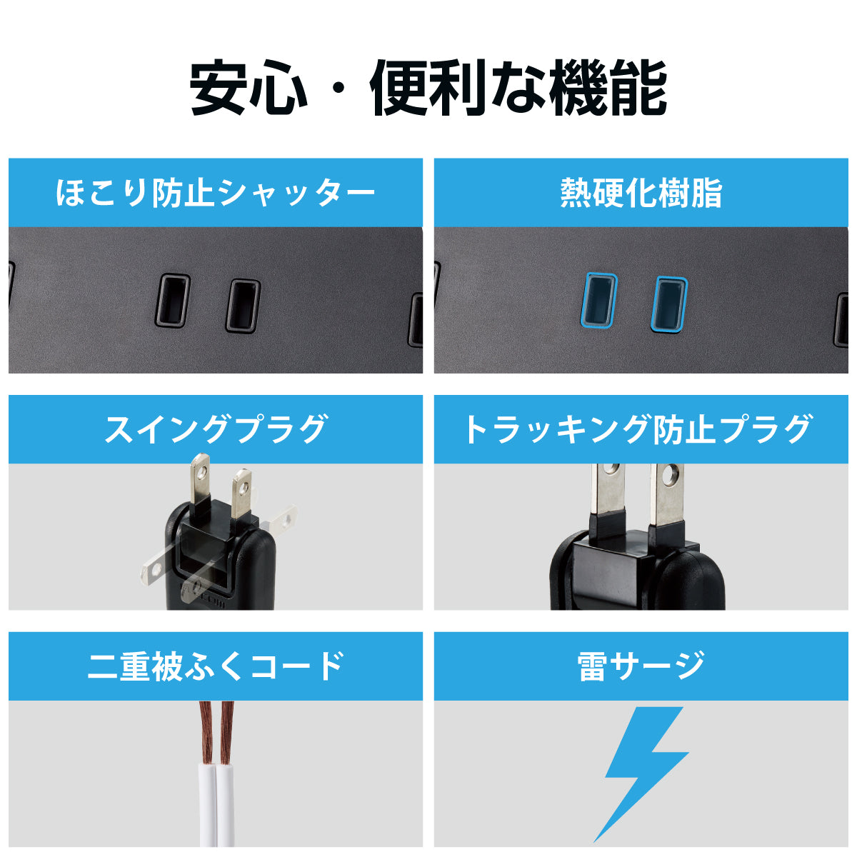 エレコム 雷ガードタップ 一括スイッチ マグネット ホコリ防止シャッター付き スイングプラグ 10口 1m 2m 3m 5m