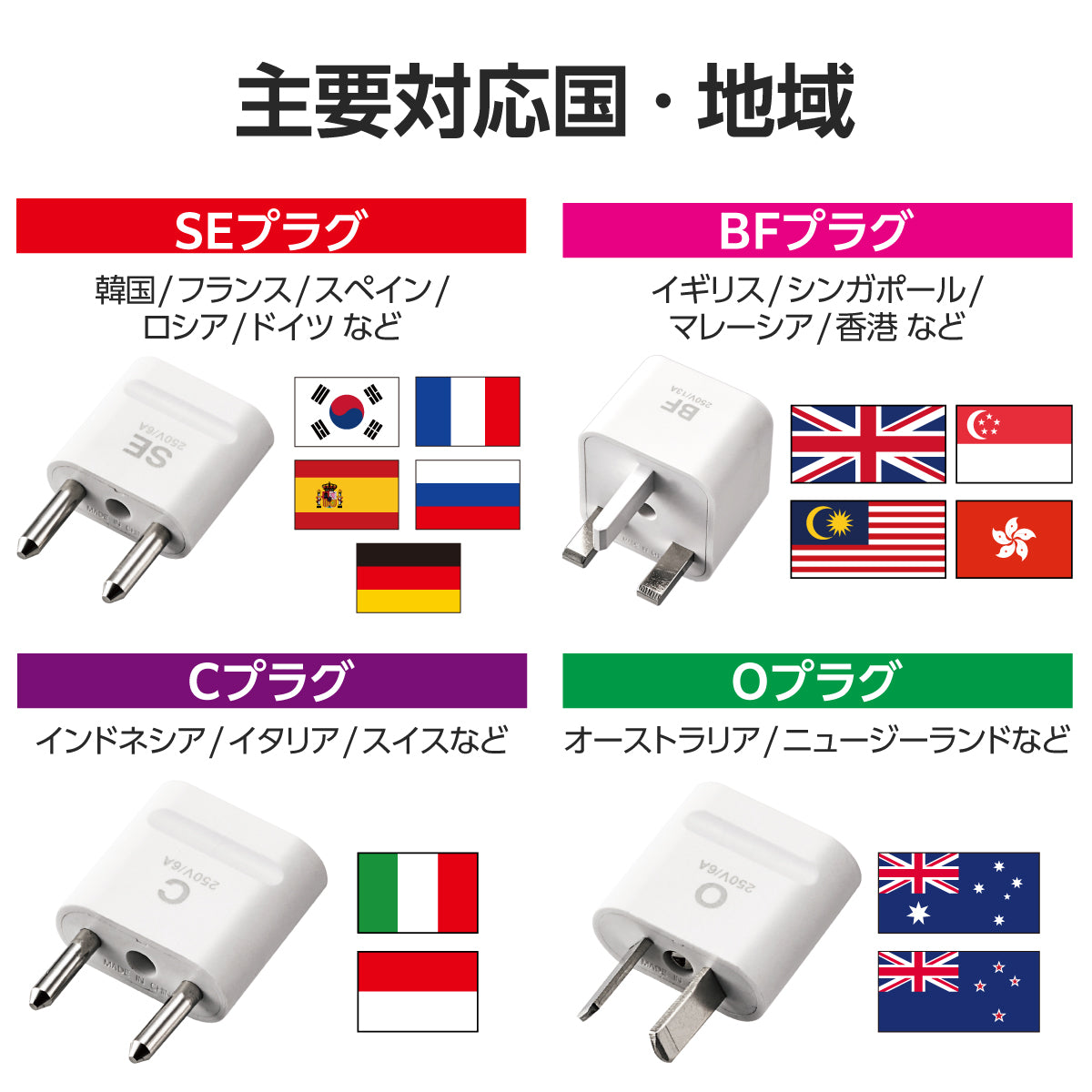 エレコム 海外用変換プラグ(BFタイプ Cタイプ Oタイプ SEタイプ 4種セット)