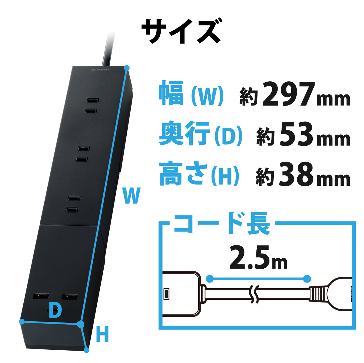 エレコム USBタップ USB Type-C×1(最大30W) USB-A×2(最大12W) 最大出力32W AC差込口×3 脚パーツ付き 2.5m